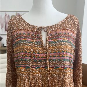 NWT Kori, Bohemian Floral Blouse - Brown